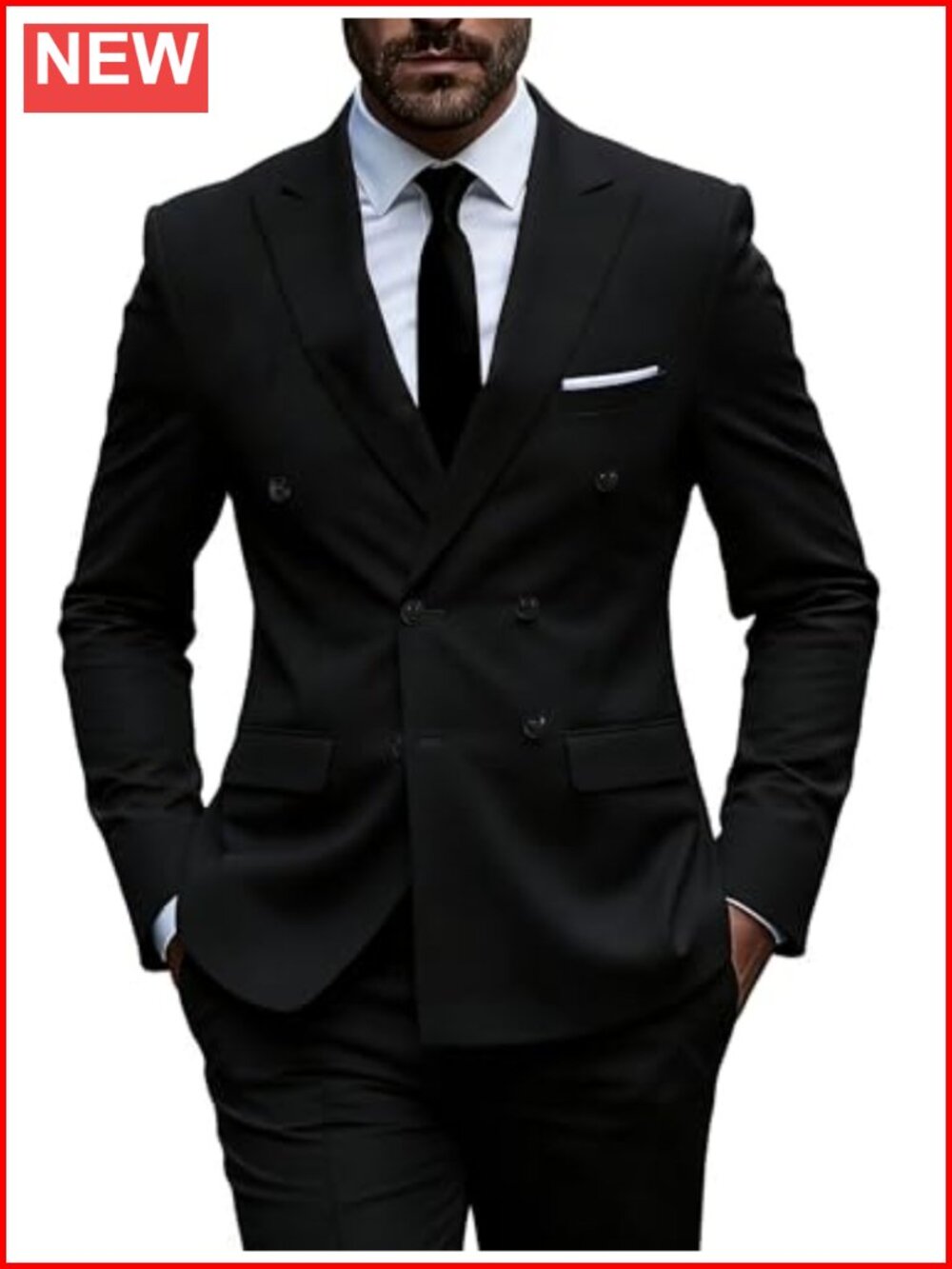 Men's Slim Fit 2-Piece Double Breasted Suit Set Jacket Pants Tuxedo Business
